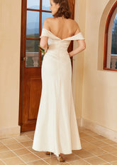 Hermosa | Mermaid Boho Off the Shoulder White Satin Wedding Dress with Backless - Price #price_variant_lowest# - White - PromDressClub
